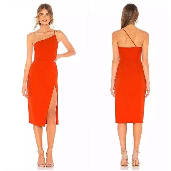 Lovers & Friends Lazo One Shoulder Midi Dress Size Small 2-4 in Blood Orange - Picture 1 of 12